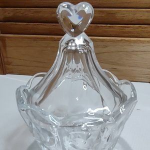 Lead Crystal Heart Lidded Candy Dish from Fifth Avenue  Mint Condition